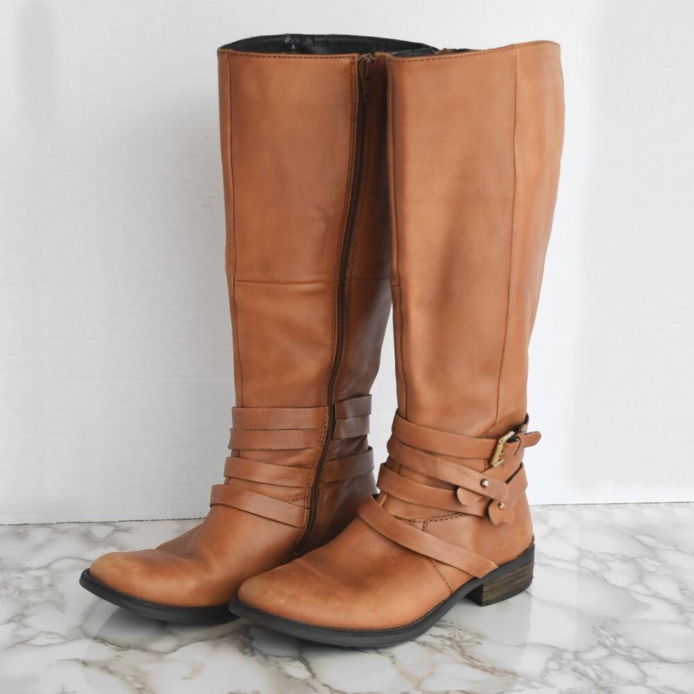 Steve Madden Albany Cognac Leather Belted Riding Boots Size 8 - Picture 2 of 9